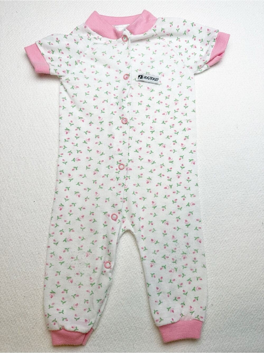 Vintage Jog Togs Pink Floral Baby One-Piece Romper